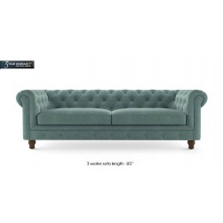 WellFin Fabric 3 Seaters Sofa (Dusty Turquoise Velvet)