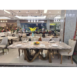 Marble Dining Table 8 Seater  ( WOODEN LEGS )