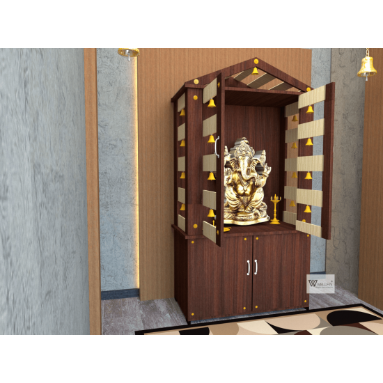 DOUBLE DOOR ENGINEERING WOOD POOJA MANDIR STAND - 09