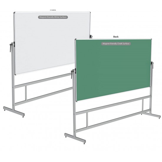 WellFin Revolving & Portable Whiteboard Stand for Office & School with 4x6 Feet Double-Sided Prima Magnetic Writing Board (White + Chalk), Duster, Markers and Magnets WellFin Revolving & Portable Whiteboard Stand for Office & School with 4x6 Feet Double-Sided Prima Magnetic Writing Board (White + Chalk), Duster, Markers and Magnets