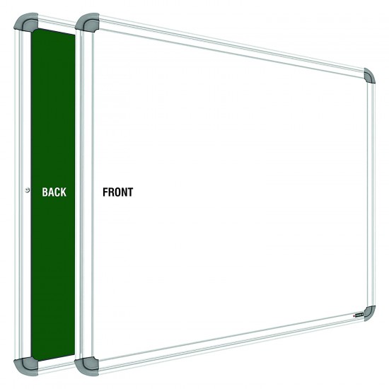 WellFin Non-Magnetic 2x2 Feet Double Sided Both Side Writing one Side White Marker and Reverse Side Chalk Board Surface